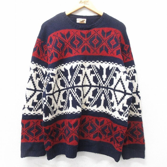 XL/古着 アメリカンイーグル 長袖 ノルディック セーター メンズ 00s 雪柄 ウール クルーネック 紺他 ネイビー 25feb03 中古拍卖