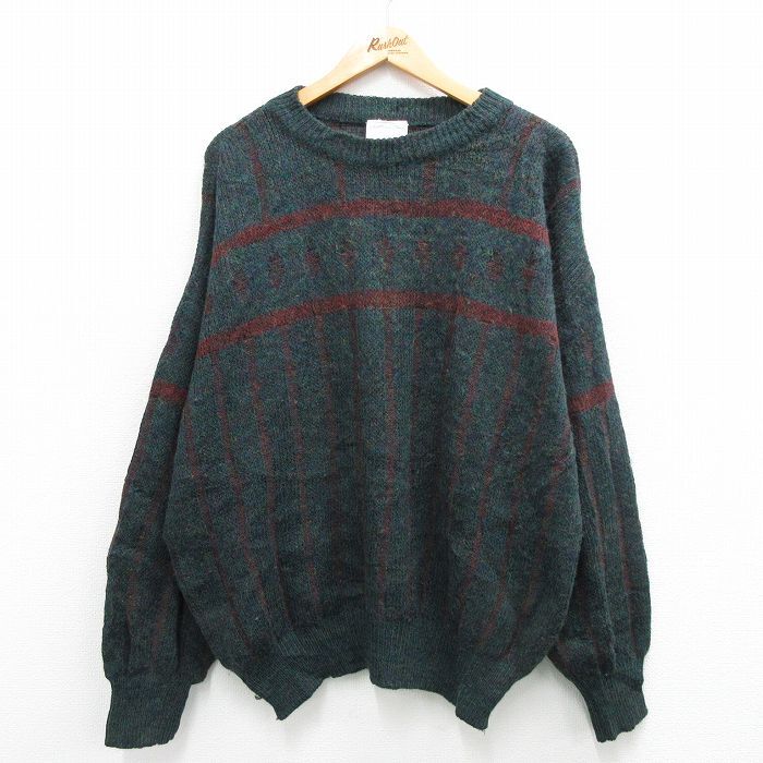 XL/古着 長袖 セーター メンズ 90s 大きいサイズ ウール クルーネック 緑系 グリーン 23dec09 中古 ニット トップス拍卖