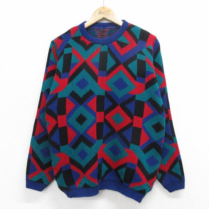M/古着 長袖 セーター メンズ クルーネック 青他 ブルー 24oct04 中古 ニット トップス拍卖