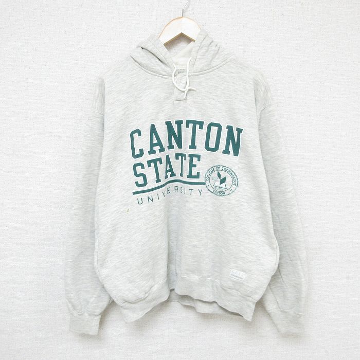 XL/古着 長袖 スウェット パーカー メンズ 90s カントン 大学 大きいサイズ 薄グレー 霜降り 24oct29 中古 スエット トレー拍卖
