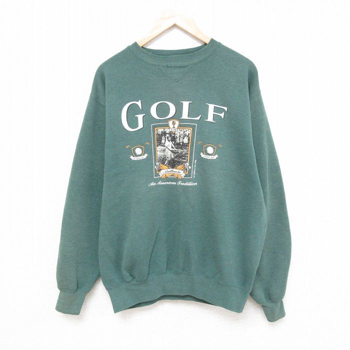 XL/古着 長袖 スウェット メンズ 90s ゴルフ クルーネック 緑 グリーン 霜降り 25apr16 中古 スエット トレーナー トップス拍卖