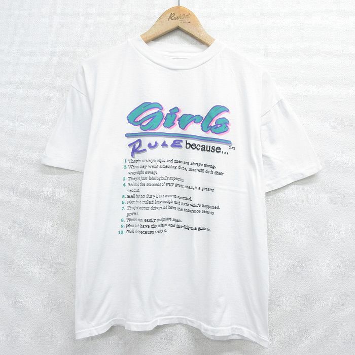 L/古着 半袖 ビンテージ Tシャツ メンズ 90s girls コットン クルーネック 白 ホワイト spe 24feb24 中古拍卖