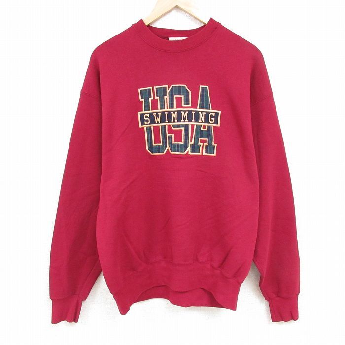 XL/古着 長袖 スウェット メンズ 00s スイミング 刺繍 クルーネック エンジ 24oct21 中古 スエット トレーナー トップス拍卖