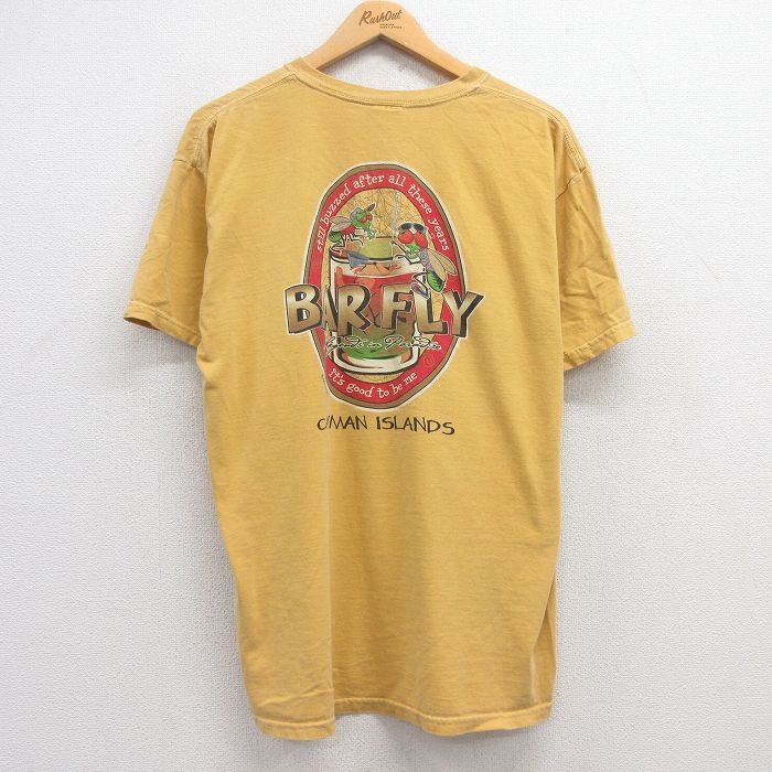 L/古着 半袖 ビンテージ Tシャツ メンズ 00s BAR FLY ハエ コットン クルーネック 黄系 イエロー 25apr15 中古拍卖