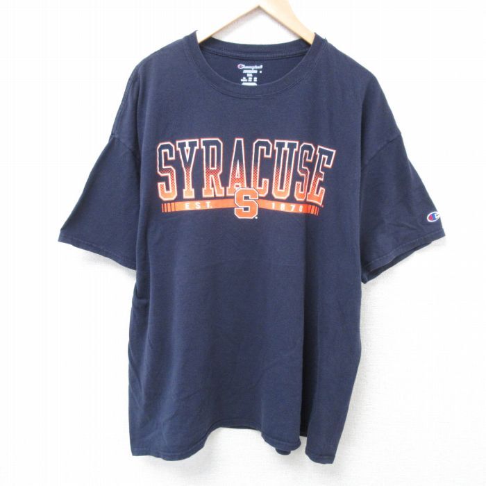 XL/古着 チャンピオン Champion 半袖 ブランド Tシャツ メンズ シラキュース 大きいサイズ クルーネック 紺 ネイビー 25apr0拍卖