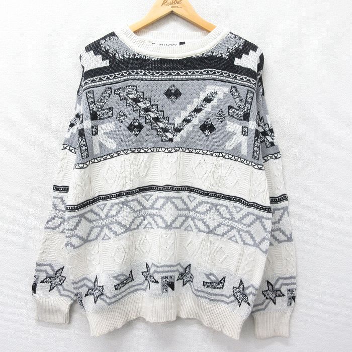 XL/古着 長袖 セーター メンズ 90s コットン クルーネック 白他 ホワイト 23nov21 中古 ニット トップス拍卖