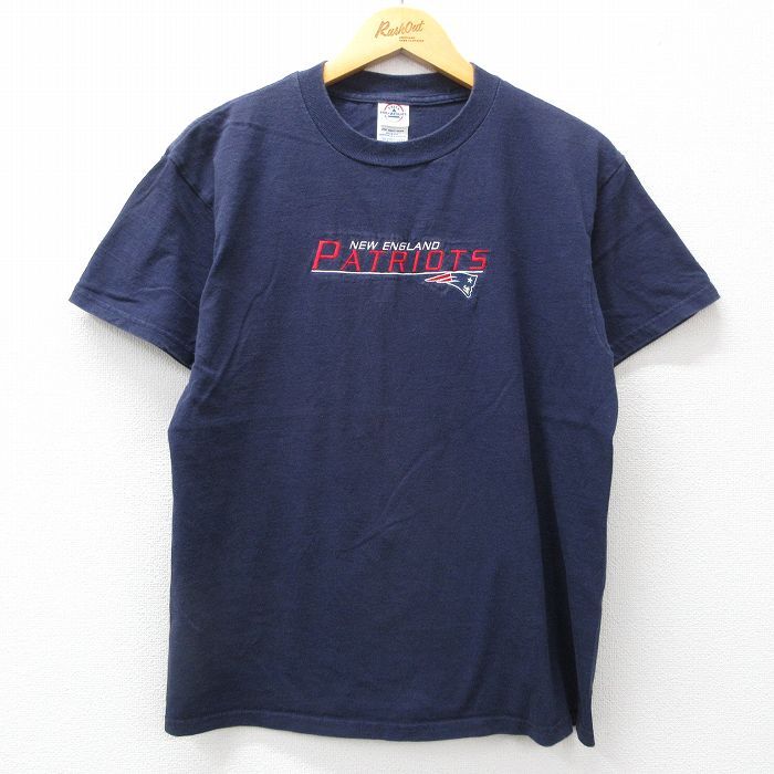 L/古着 半袖 ビンテージ Tシャツ メンズ 00s NFL ニューイングランドペイトリオッツ 刺繍 コットン クルーネック 紺 ネイビ拍卖