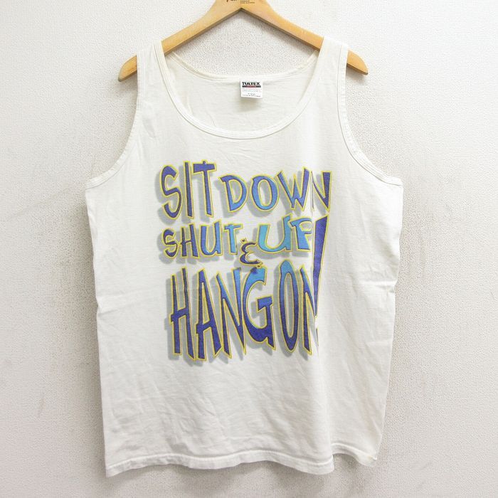 XL/古着 TULTEX ビンテージ タンクトップ メンズ 90s ジャーニートゥアトランティス 大きいサイズ コットン クルーネック 白拍卖