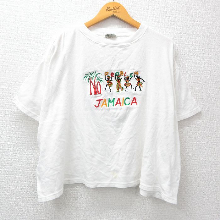 XL/古着 半袖 ビンテージ Tシャツ メンズ 00s ジャマイカ 刺繍 コットン クルーネック 白 ホワイト 24apr12 中古拍卖