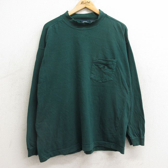 XL/古着 ドッカーズ 長袖 ビンテージ Tシャツ メンズ 90s ワンポイントロゴ 胸ポケット付き コットン モックネック ハイネッ拍卖