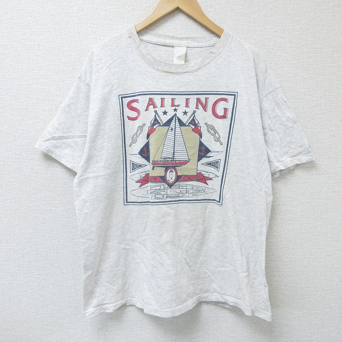 XL/古着 半袖 ビンテージ Tシャツ メンズ 00s ヨット セーリング クルーネック 薄グレー 霜降り 25apr23 中古拍卖