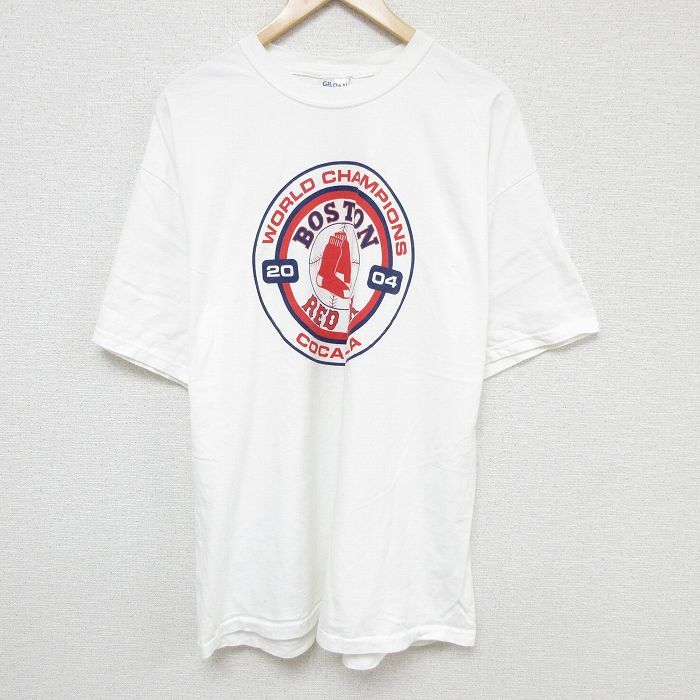 XL/古着 半袖 ビンテージ Tシャツ メンズ 00s MLB ボストンレッドソックス 大きいサイズ コットン クルーネック 白 ホワイト拍卖