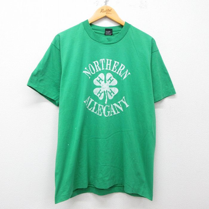 XL/古着 スクリーンスターズ 半袖 ビンテージ Tシャツ メンズ 80s クローバー ALL EGANY クルーネック 緑 グリーン 25may19拍卖