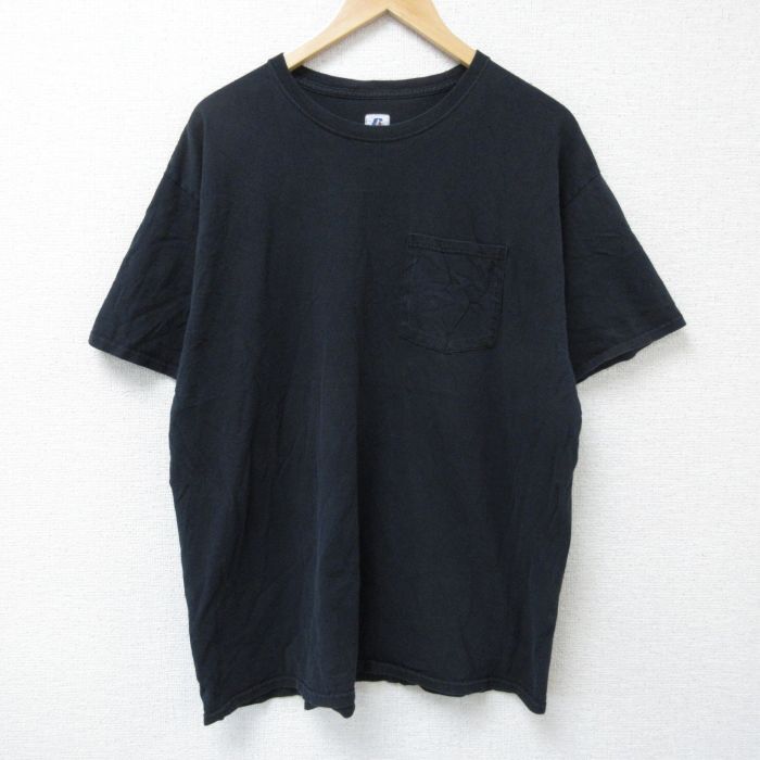 XL/古着 ラッセル 半袖 Tシャツ メンズ ワンポイントロゴ 大きいサイズ クルーネック 黒 ブラック 25may23 中古拍卖