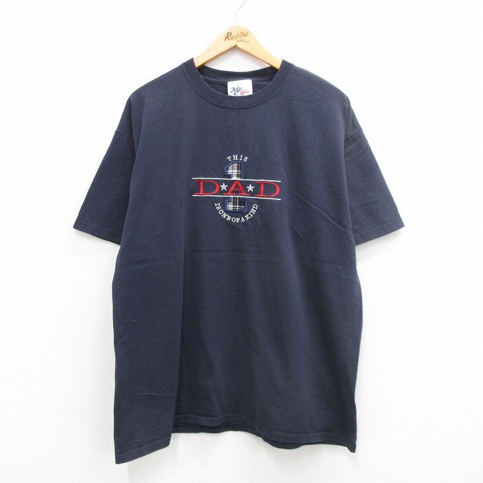 XL/古着 半袖 ビンテージ Tシャツ メンズ 00s DAD 刺繍 大きいサイズ コットン クルーネック 紺 ネイビー 24jul27 中古拍卖