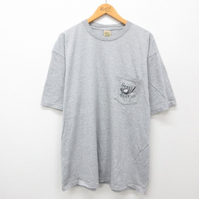 XL/古着 半袖 ビンテージ Tシャツ メンズ 00s ゴルフ 胸ポケット付き 大きいサイズ クルーネック グレー 霜降り 24aug22 中拍卖