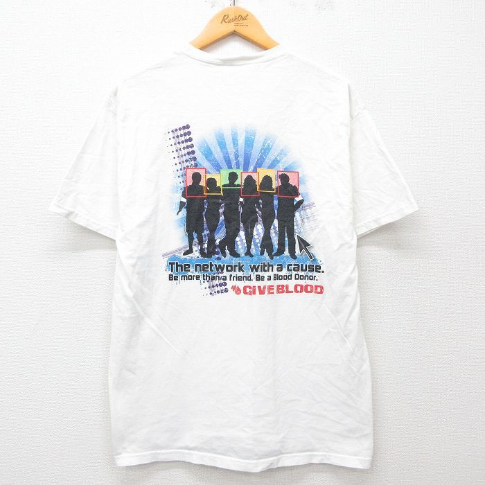 L/古着 ヘインズ 半袖 ビンテージ Tシャツ メンズ 00s アメリカンレッドクロス ネットワーク コットン クルーネック 白 ホワ拍卖