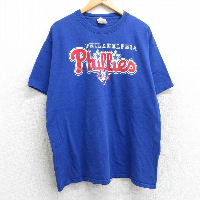 XL/古着 半袖 ビンテージ Tシャツ メンズ 00s MLB フィラデルフィアフィリーズ コットン クルーネック 青 ブルー メジャーリ拍卖
