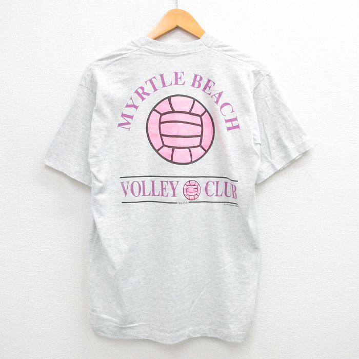 L/古着 スクリーンスターズ 半袖 ビンテージ Tシャツ メンズ 90s マートルビーチ バレーボール クルーネック 薄グレー 霜降拍卖