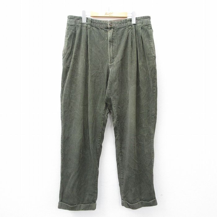 W38/古着 コーデュロイ パンツ メンズ 太畝 コットン 濃緑 グリーン 25sep18 中古 ボトムス ロング拍卖