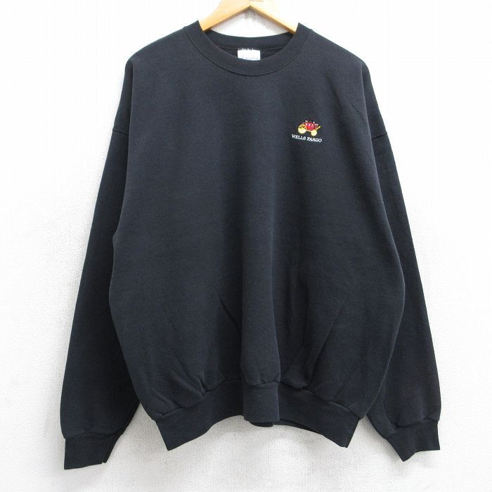 XL/古着 ヘインズ 長袖 スウェット メンズ 00s ウェルズファーゴ 大きいサイズ クルーネック 黒 ブラック 25sep12 中古 スエット トレーナ拍卖