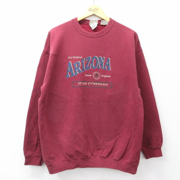 L/古着 アリゾナジーンズ 長袖 スウェット メンズ 90s ビッグロゴ クルーネック エンジ spe 25sep16 中古 スエット トレーナー トップス拍卖