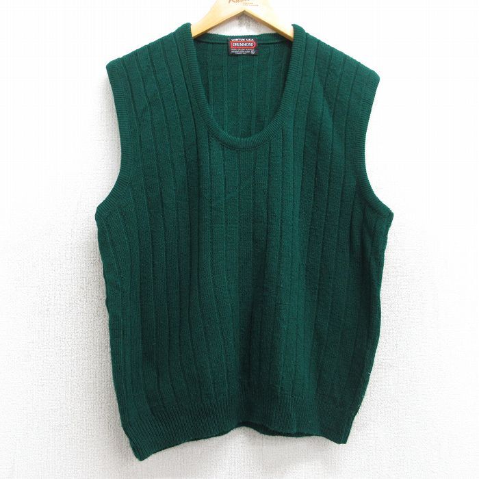 M/古着 ニット ベスト メンズ 80s アクリル クルーネック 緑 グリーン 25sep12 中古 トップス拍卖