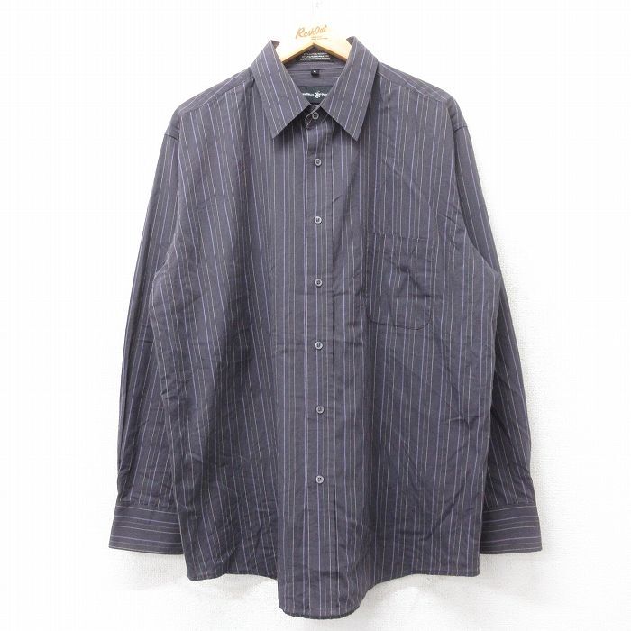 XL/古着 長袖 シャツ メンズ ロング丈 濃グレー系他 ストライプ 25sep12 中古 トップス拍卖