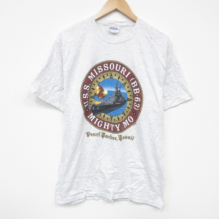 M/古着 ヘインズ 半袖 ビンテージ Tシャツ メンズ 00s 軍艦 コットン クルーネック 薄グレー 霜降り 25sep12 中古拍卖