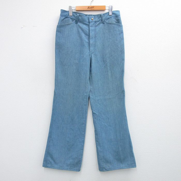 W33/古着 ジーンズ メンズ 80s フレア ブーツカット タロン 薄紺 ネイビー デニム 25sep18 中古 ボトムス ジーパン Gパン ロング パンツ拍卖