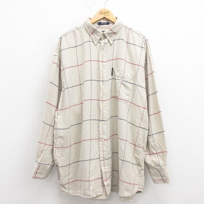 XL/古着 ラルフローレン チャップス 長袖 ブランド フランネル シャツ メンズ 90s 大きいサイズ コットン ボタンダウン 薄ベージュ カーキ拍卖
