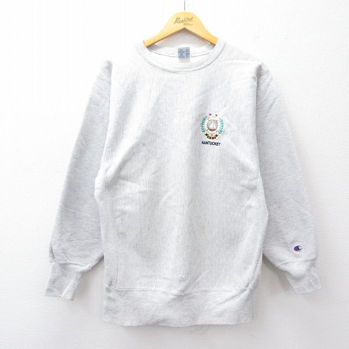 M/古着 長袖 チャンピオン Champion リバースウィーブ メンズ 90s ナンタケット クルーネック 薄グレー 霜降り 25sep22 中古 スウェット ス拍卖