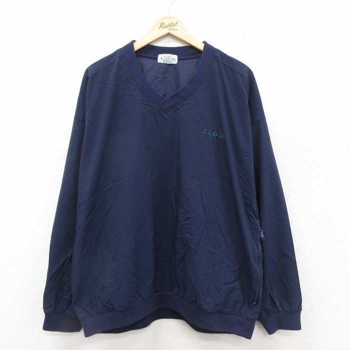 XL/古着 IZOD 長袖 ナイロン ジャケット メンズ 90s ワンポイントロゴ 大きいサイズ Vネック 濃紺 ネイビー 25sep25 中古 アウター ウイン拍卖