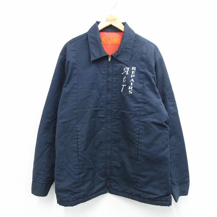 XL/古着 ディッキーズ Dickies 長袖 ワーク ジャケット メンズ 90s MARINE 大きいサイズ 濃紺 ネイビー 内側キルティング 25sep25 中古 ア拍卖