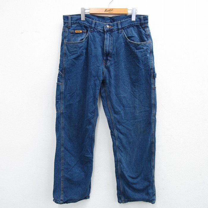 W36/古着 ペインター パンツ メンズ コットン 紺 ネイビー デニム 内側フランネル 25sep19 中古 ボトムス ロング拍卖