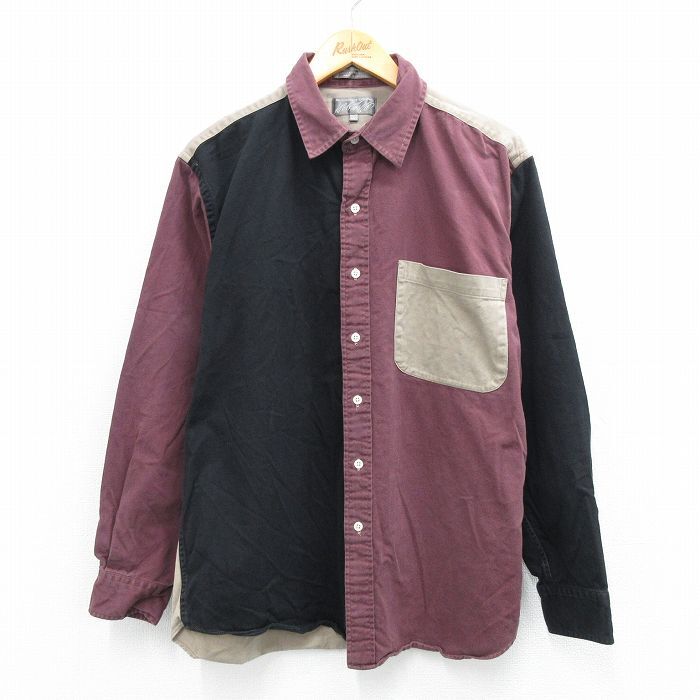 L/古着 長袖 シャツ メンズ マルチカラー クレイジーパターン コットン エンジ系他 spe 25sep25 中古 トップス拍卖