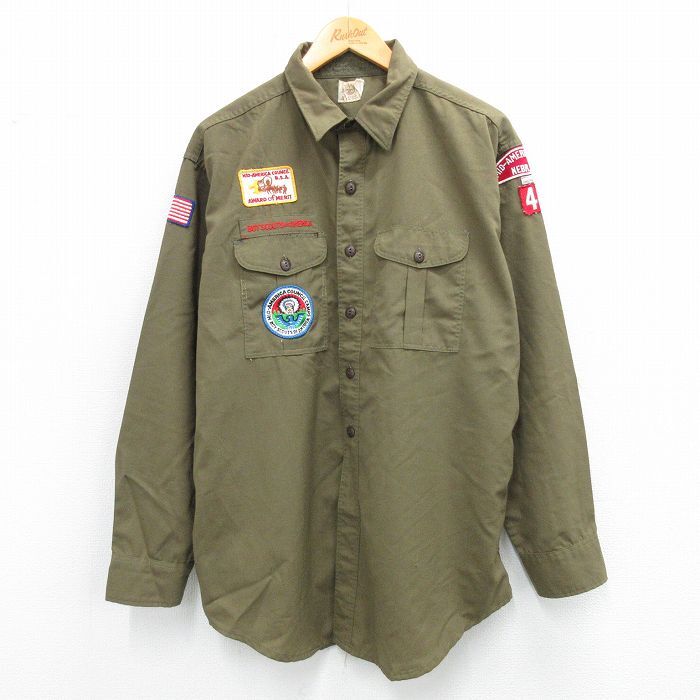 XL/古着 長袖 ボーイスカウト シャツ メンズ 80s ロング丈 緑系 グリーン 25sep19 中古 トップス拍卖