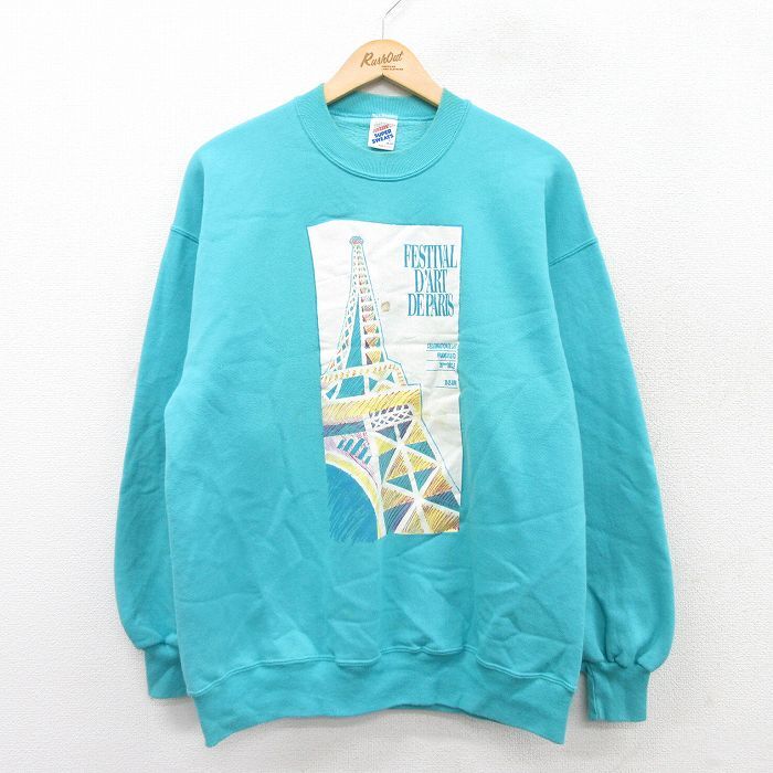 L/古着 ジャージーズ 長袖 スウェット メンズ 90s パリ クルーネック 水色 25sep19 中古 スエット トレーナー トップス拍卖
