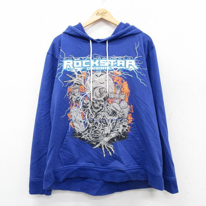 XL/古着 長袖 スウェット パーカー メンズ ROCKSTAR ゾンビ 青 ブルー 25sep20 中古 スエット トレーナー トップス拍卖