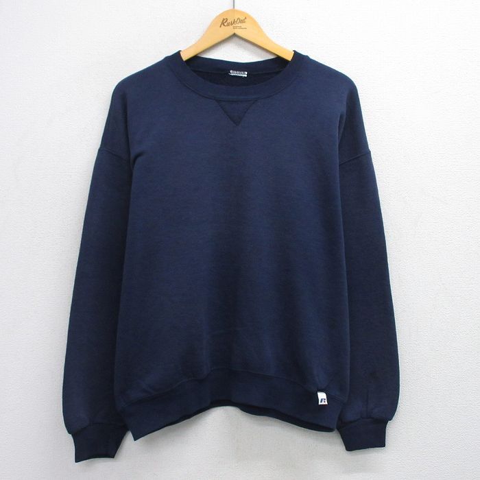 XL/古着 ラッセル 長袖 スウェット メンズ 00s 無地 クルーネック 紺 ネイビー spe 25sep24 中古 スエット トレーナー トップス拍卖