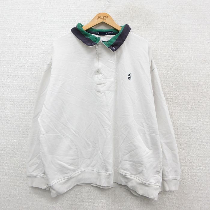 XL/古着 ノーティカ 長袖 ブランド ハーフジップ スウェット メンズ 90s ワンポイントロゴ 大きいサイズ コットン 白 ホワイト spe 25sep24拍卖
