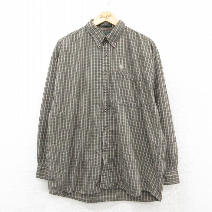 XL/古着 長袖 シャツ メンズ 90s ロング丈 ボタンダウン 緑系他 グリーン チェック 25sep24 中古 トップス拍卖