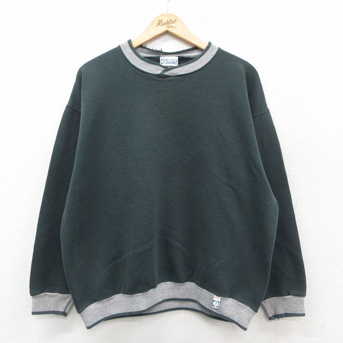 L/古着 ディスカス 長袖 スウェット メンズ 90s 無地 クルーネック 緑他 グリーン 25sep25 中古 スエット トレーナー トップス拍卖