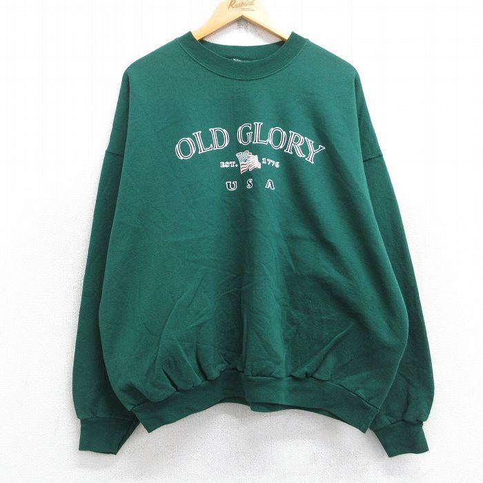 XL/古着 ヘインズ 長袖 スウェット メンズ 00s OLD GLORY 大きいサイズ クルーネック 緑 グリーン 25sep25 中古 スエット トレーナー トッ拍卖