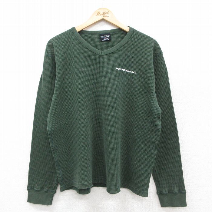 XL/古着 ラルフローレン ポロジーンズ 長袖 ブランド ビンテージ サーマル Tシャツ メンズ ワンポイントロゴ 大きいサイズ コットン Vネッ拍卖