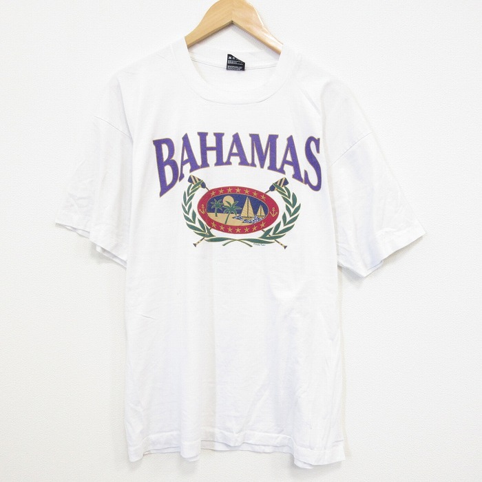 XL/古着 フルーツオブザルーム 半袖 ビンテージ Tシャツ メンズ 90s バハマ 大きいサイズ クルーネック 白 ホワイト 25sep25 中古拍卖