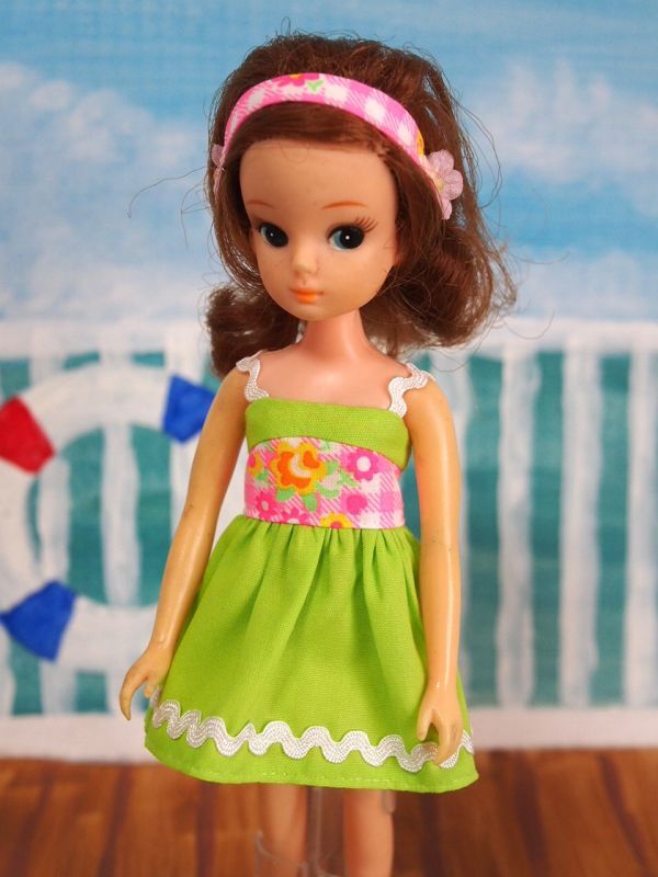 Doll Dressing♪ハンドメイド初代リカちゃんサイズお洋服セット人形/アウトフィット/衣装/ワンピース/ドレス/ドール服/レトロ/ピンクス花柄拍卖