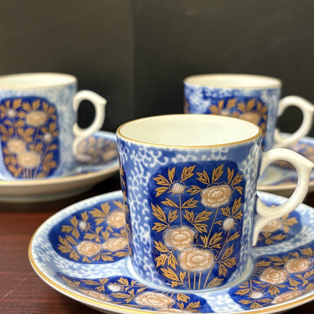 【24299】深川製磁 デミタスカップ 金彩 牡丹柄 3客セット 箱無し 現状品 自宅保管品拍卖