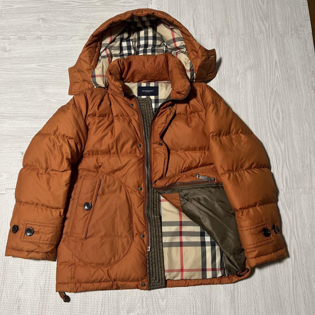 Burberry LONDON バーバリー ロンドン メガチェック ダウンジャケット ノバチェック フード付き 近年物 オレンジ メンズ アウター拍卖