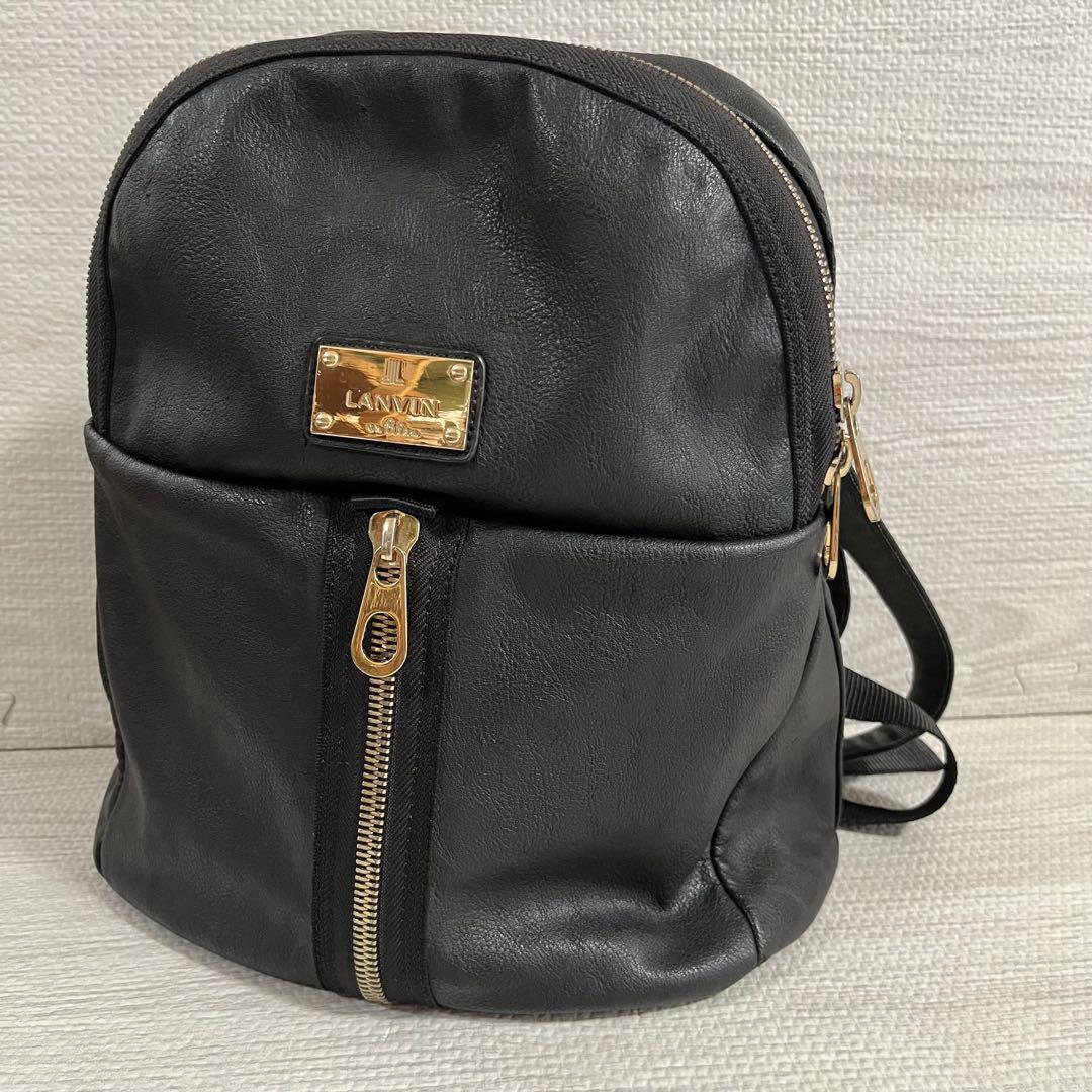 希少 ランバンオンブルー リュック ブラック 黒 オールレザー スタッズ ゴールド 本革 バック LANVIN en Bleu 修正跡あり拍卖
